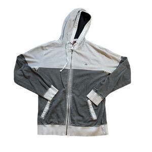 QUIKSILVER Men's Zippered hoodie/Sweatshirt, size Large; Gray & White striped